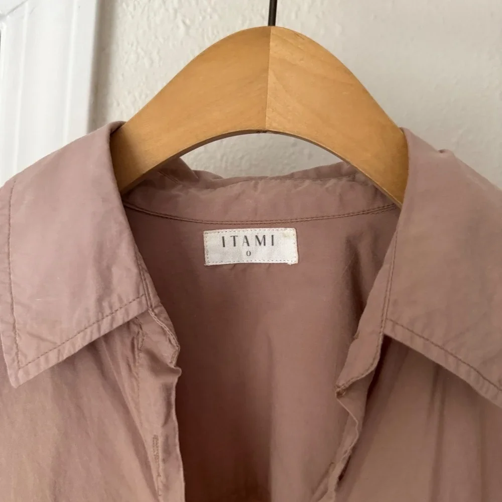 ITAMI dusty rose blush pink boxy oversized short sleeve cropped shirt top‎